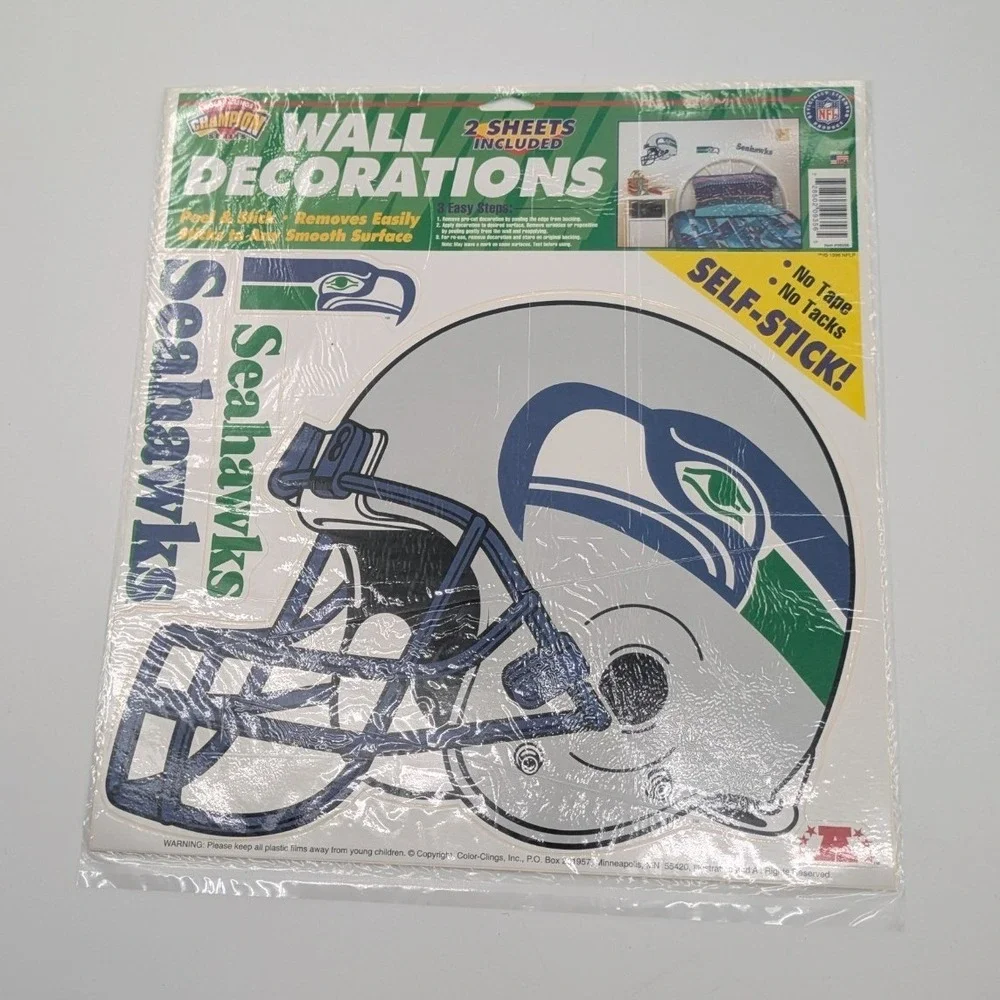 Vintage 1996 Seattle Seahawks Wall Decorations Color Clings‎ Decal Sticker NIP